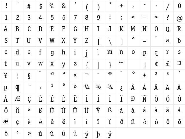 ITC Officina Serif Std Book  glyph index
