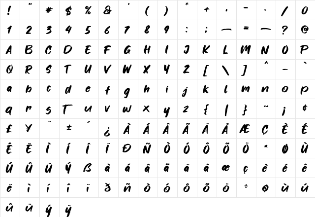 Fonters Regular  glyph index