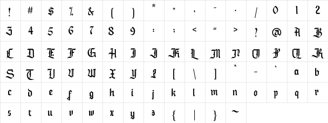 Standrag Regular  glyph index