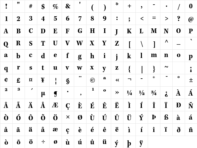 Kepler Std Bold Semicondensed Caption  glyph index