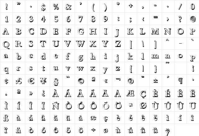 JoshuaBeckerShadow-Medium Regular  glyph index