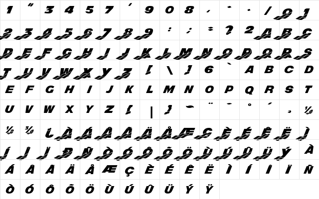 Mighty Rapids Regular  glyph index