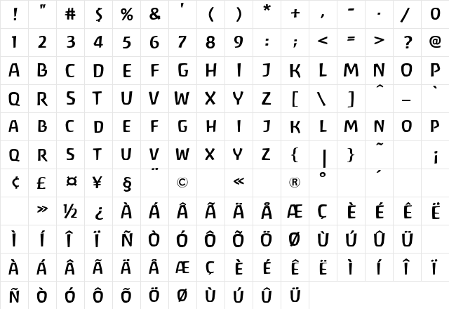 Baar Antropos Caps Regular  glyph index