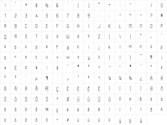 Elgethy Est Bold Condensed Regular  glyph index