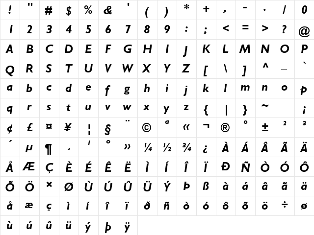 Gill Sans Bold Italic  glyph index