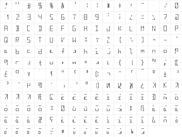 Segment16C Regular  glyph index