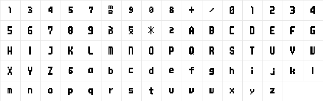 MMBNThick Regular  glyph index