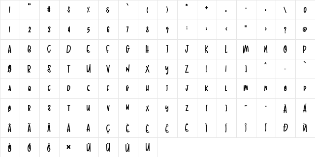 Pukis Regular  glyph index