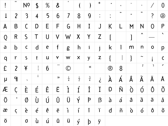 ArbitraryRegular Regular  glyph index