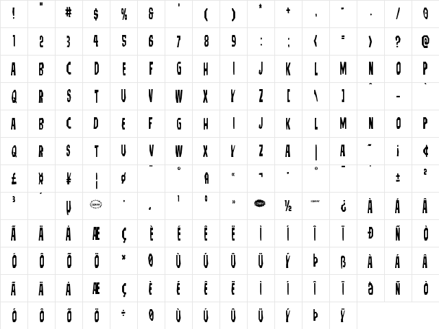 Hitchblock Condensed Condensed  glyph index