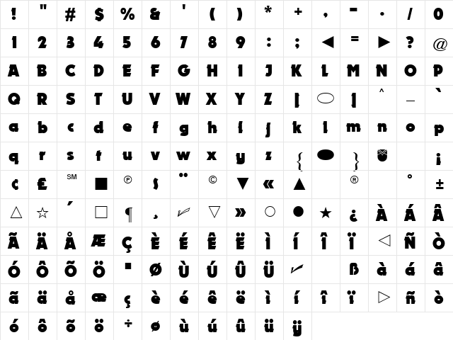 Dynamo Regular  glyph index