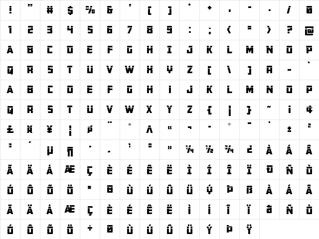 Buchanan Laser Regular  glyph index