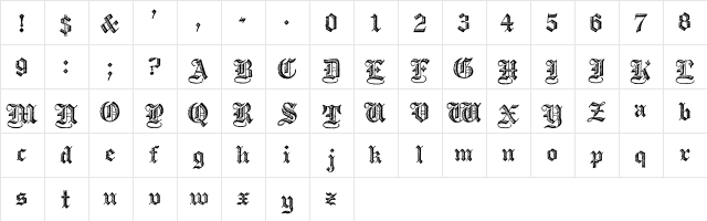 Archive Copperplate Text Regular  glyph index