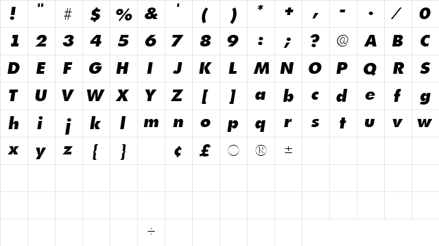 IsomarExpandedSSK Italic  glyph index