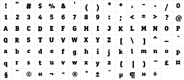 OfficinaSerifBlackC Regular  glyph index