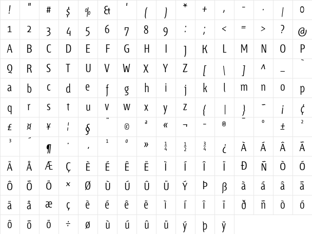 Fontana ND Cc OsF Light  glyph index