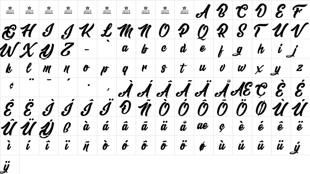 Master of Comics Personal Use Regular  glyph index