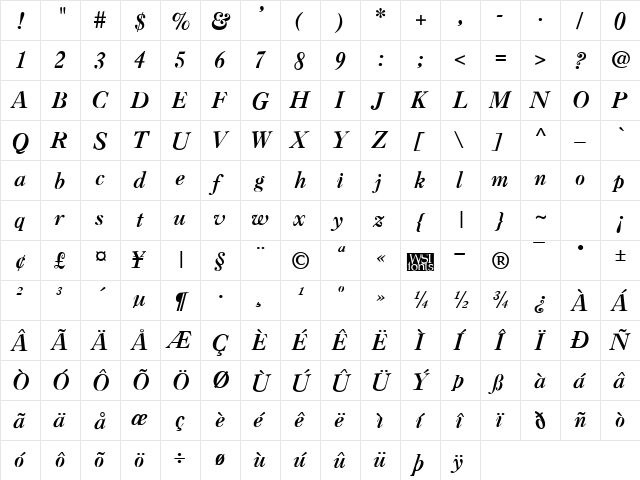 Casque BoldItalic  glyph index