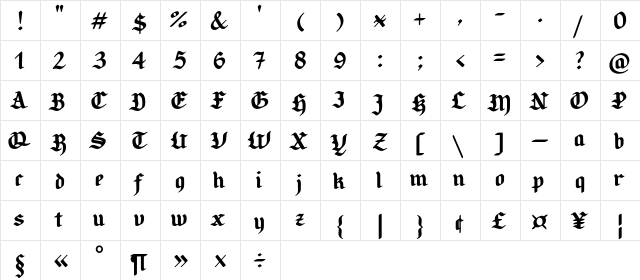 Candlebright Regular  glyph index