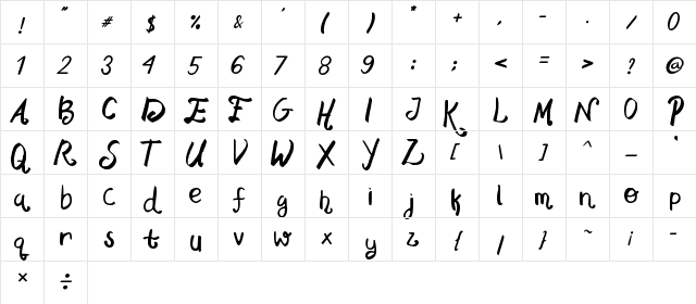Swan tales Regular  glyph index