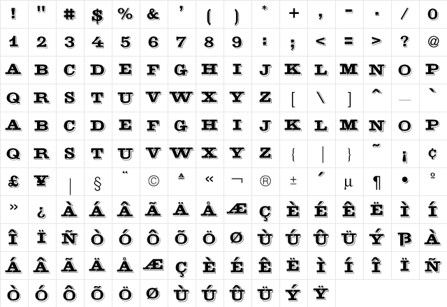 LHF Burbank Shadow Regular  glyph index