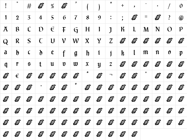 FineGothicMedium Regular  glyph index