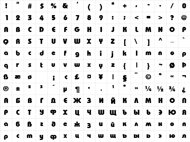 Bahamas Heavy Regular  glyph index