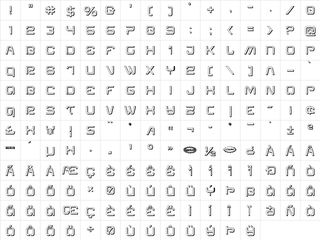 Miracle Mercury 3D Regular  glyph index