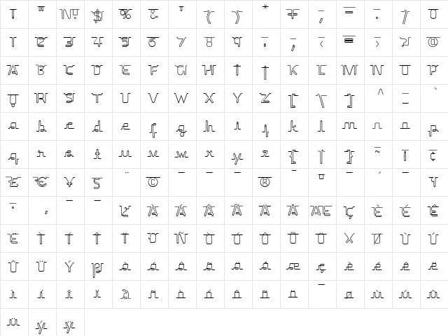 Echelon Regular  glyph index