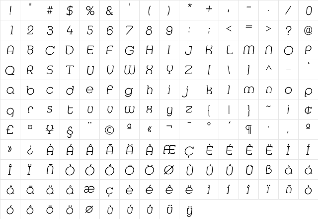 Imedia Xlight  glyph index