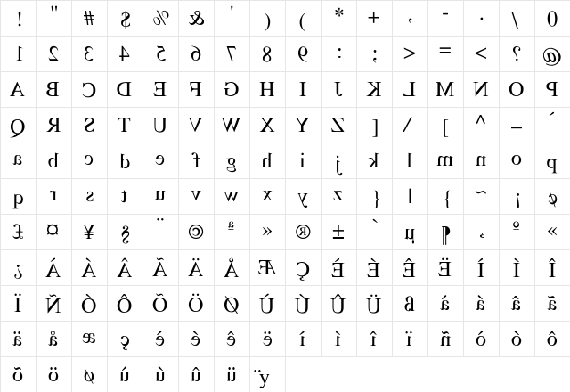 Heatherwood Regular  glyph index