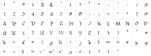 LD Lancelot Regular  glyph index