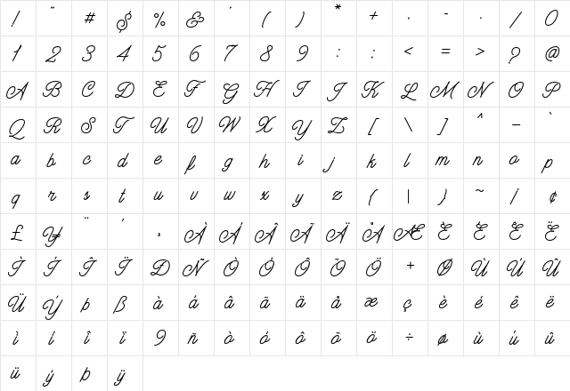 Hatterline Regular  glyph index