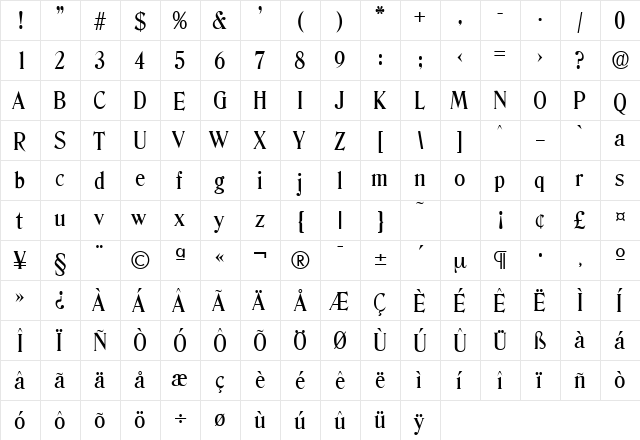 Denver-Serial-Medium Regular  glyph index