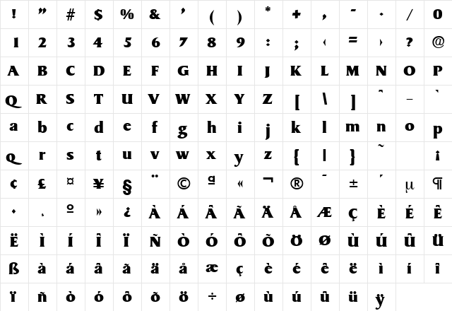 Sydney-Serial-Heavy Regular  glyph index