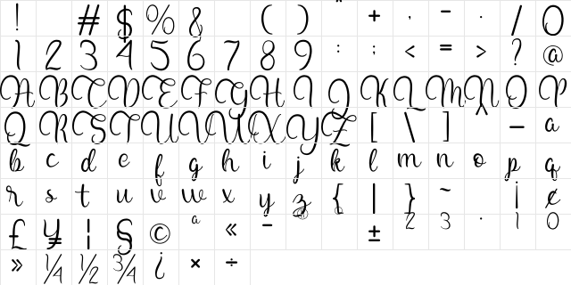 Mozarella Regular  glyph index