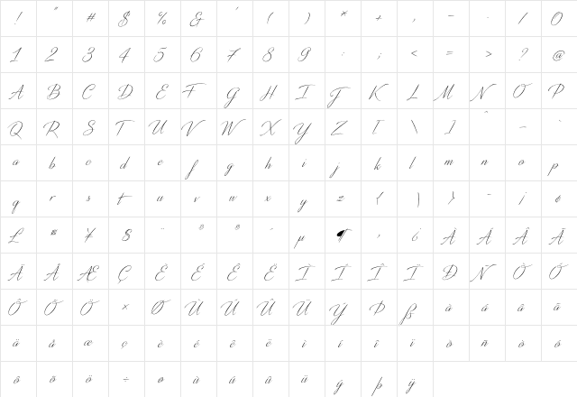 Distant Stroke Regular  glyph index
