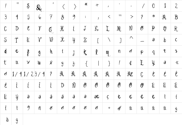 Vtks Garota Bonita Regular  glyph index