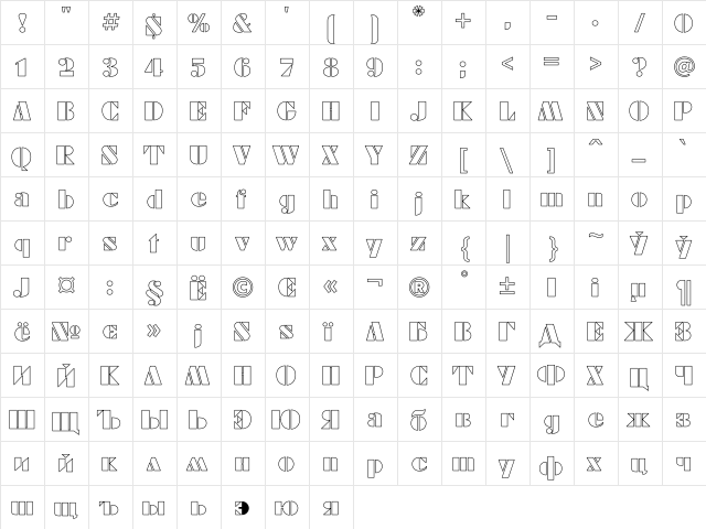 FuturaEugenia Ho Regular  glyph index