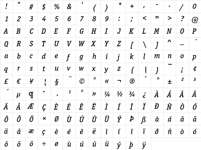 OfficinaSerITC Regular  glyph index