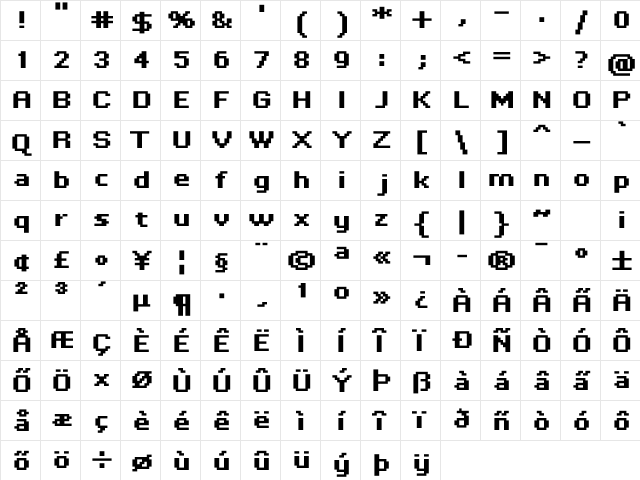 Tenacity Bold  glyph index