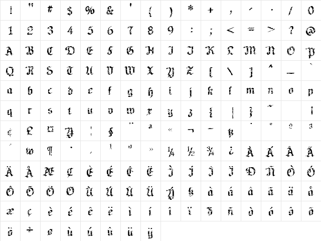 NeuAltischWormEaten Regular  glyph index