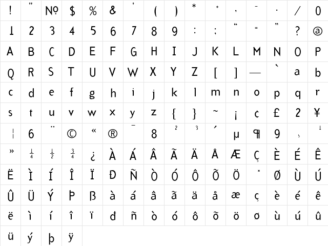 ArbitraryRegular Regular  glyph index