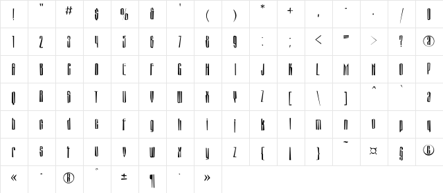 MontblancBrokenC Regular  glyph index