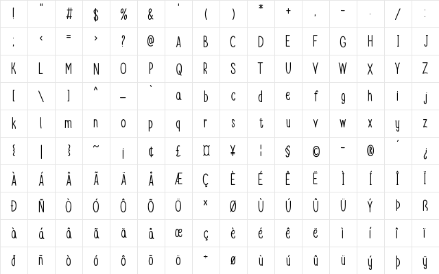 Stay Happy Regular  glyph index