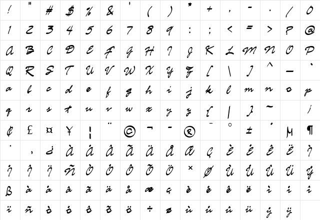 Bougenville Regular  glyph index