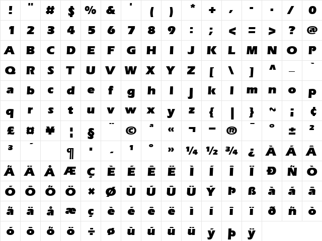 ItcEras Ultra  glyph index