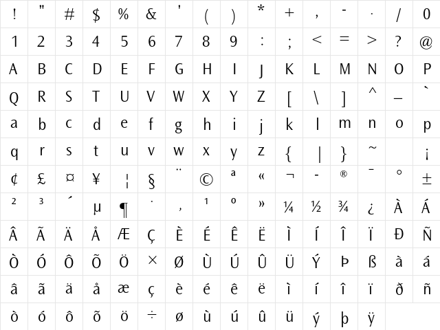 Ocean Sans MT Pro Light  glyph index