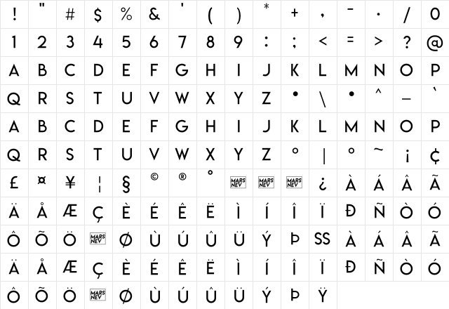 Lemon/Milk light Regular  glyph index