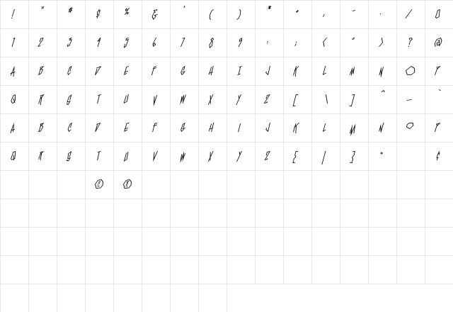 BlamBlam BB Regular  glyph index